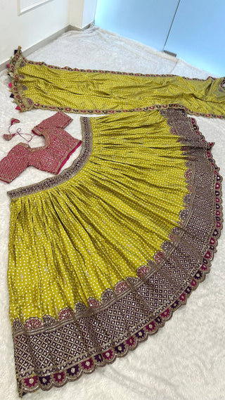 Parrot Green Thread Work Silk Lehenga Choli ClothsVilla