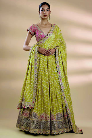 Parrot Green Thread Work Silk Lehenga Choli ClothsVilla