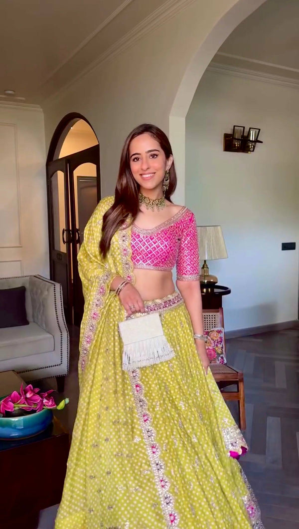 Parrot Green Thread Work Silk Lehenga Choli ClothsVilla