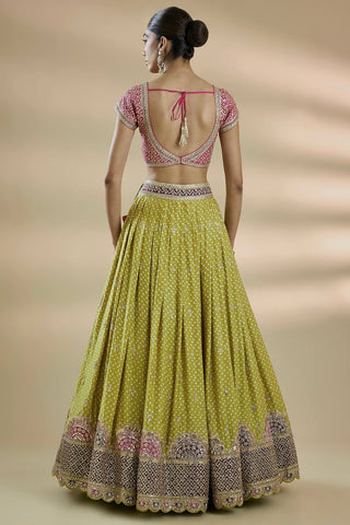 Parrot Green Thread Work Silk Lehenga Choli ClothsVilla