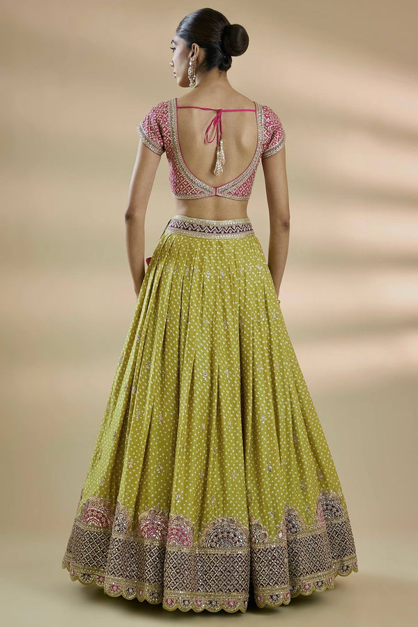Parrot Green Thread Work Silk Lehenga Choli ClothsVilla
