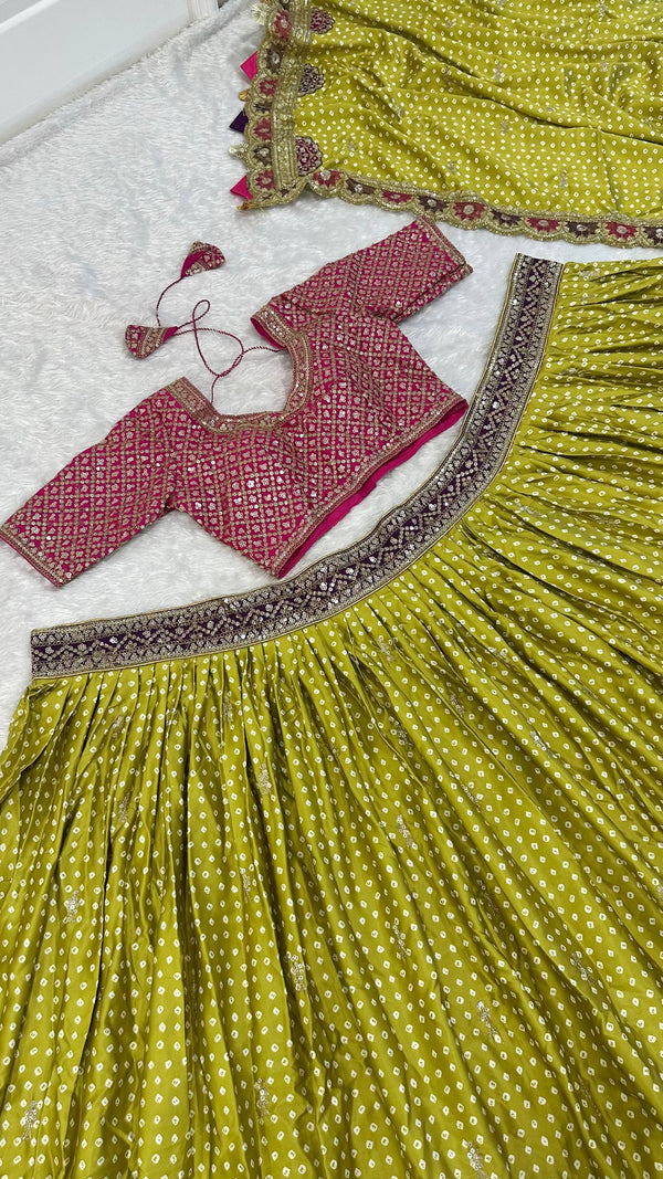 Parrot Green Thread Work Silk Lehenga Choli ClothsVilla