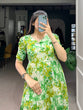 Load image into Gallery viewer, Parrot Green Three-Layered Ethnic Rayon Frock with Elegant Foil Print ClothsVilla