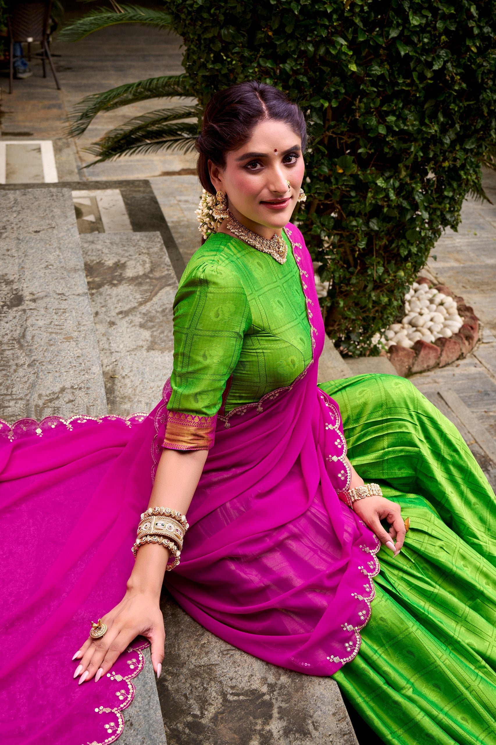 Parrot Green Traditional Poly Cotton Lehenga with Zari Weaving Work & Georgette Embroidered Dupatta – Stitched Lehenga with Unstitched Blouse Secondary image