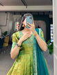Load image into Gallery viewer, Regal Parrot Green Zari Woven Kanjivaram Gown with Net Dupatta ClothsVilla