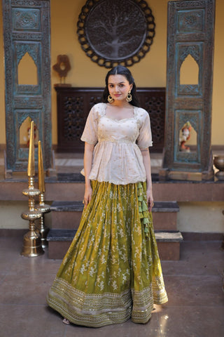 Parrot Jacquard Designer Festive Lehenga ClothsVilla