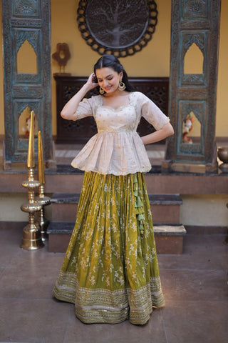 Parrot Jacquard Designer Festive Lehenga ClothsVilla