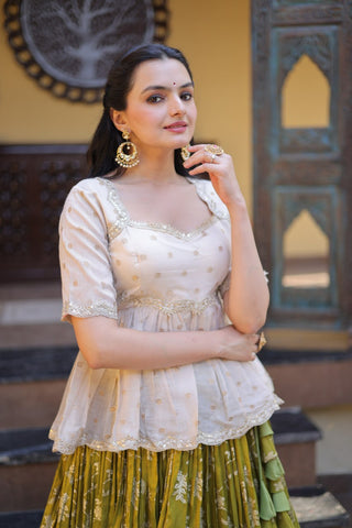 Parrot Jacquard Designer Festive Lehenga ClothsVilla