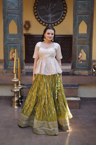 Parrot Jacquard Designer Festive Lehenga ClothsVilla