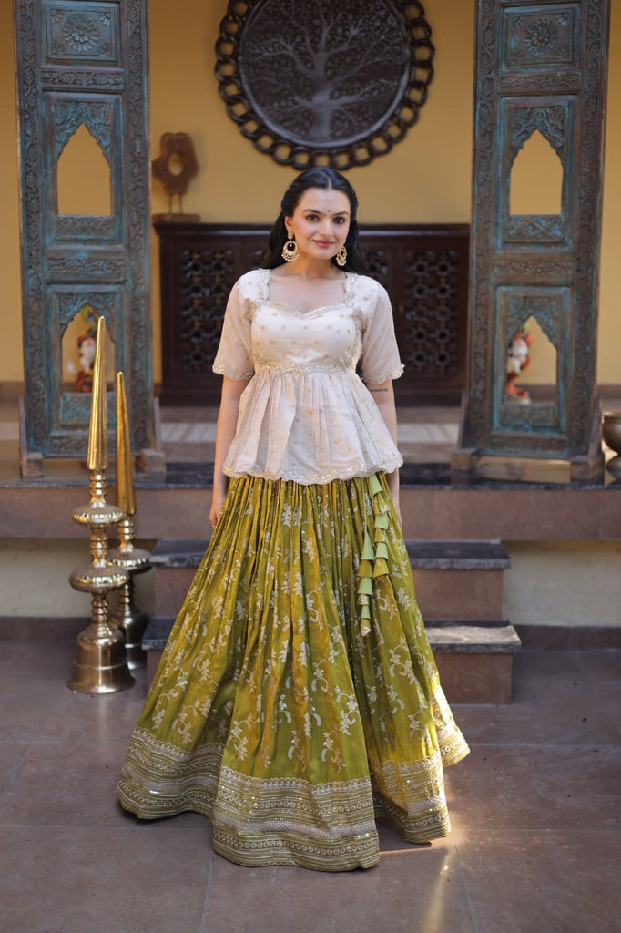 Parrot Jacquard Designer Festive Lehenga ClothsVilla