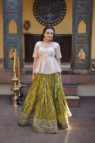 Parrot Jacquard Designer Festive Lehenga ClothsVilla