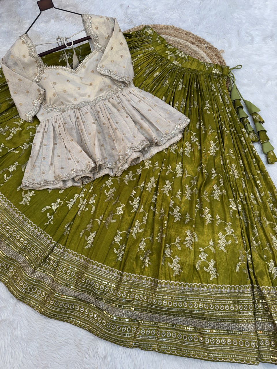 Parrot Jacquard Designer Festive Lehenga ClothsVilla