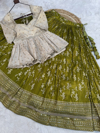 Parrot Jacquard Designer Festive Lehenga ClothsVilla