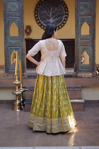Parrot Jacquard Designer Festive Lehenga ClothsVilla