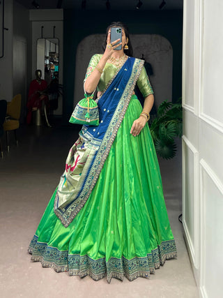 Parrot Paithani Lehenga Set with Batwa ClothsVilla
