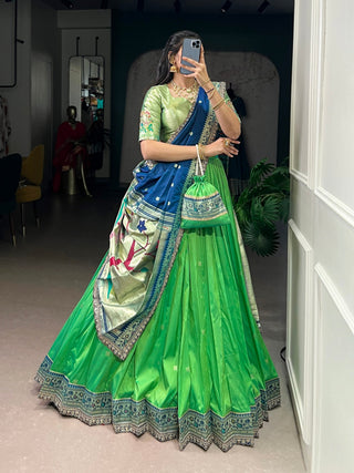 Parrot Paithani Lehenga Set with Batwa ClothsVilla