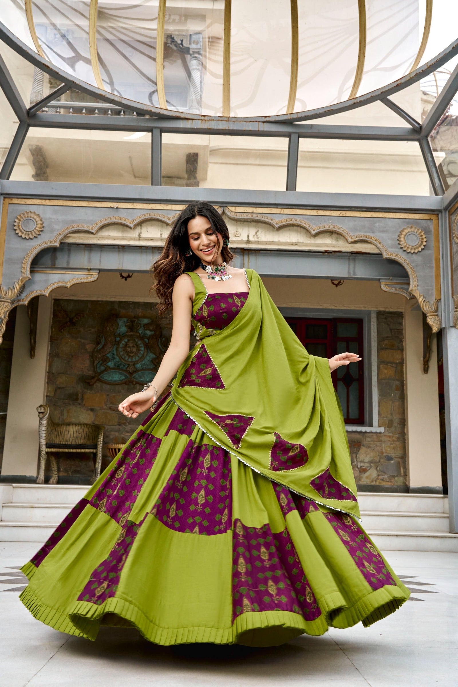 Parrot Printed Lehenga Set with Gotta Patti Work ClothsVilla