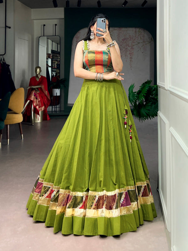 Parrot Zari Grace Cotton Lehenga ClothsVilla