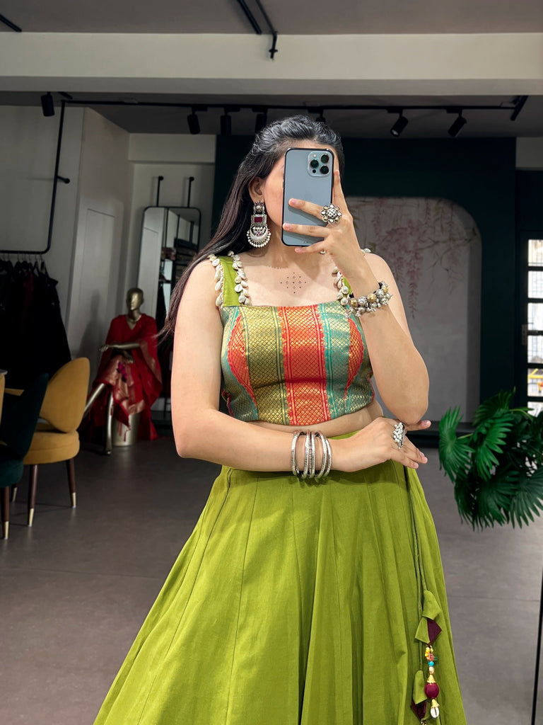 Parrot Zari Grace Cotton Lehenga ClothsVilla