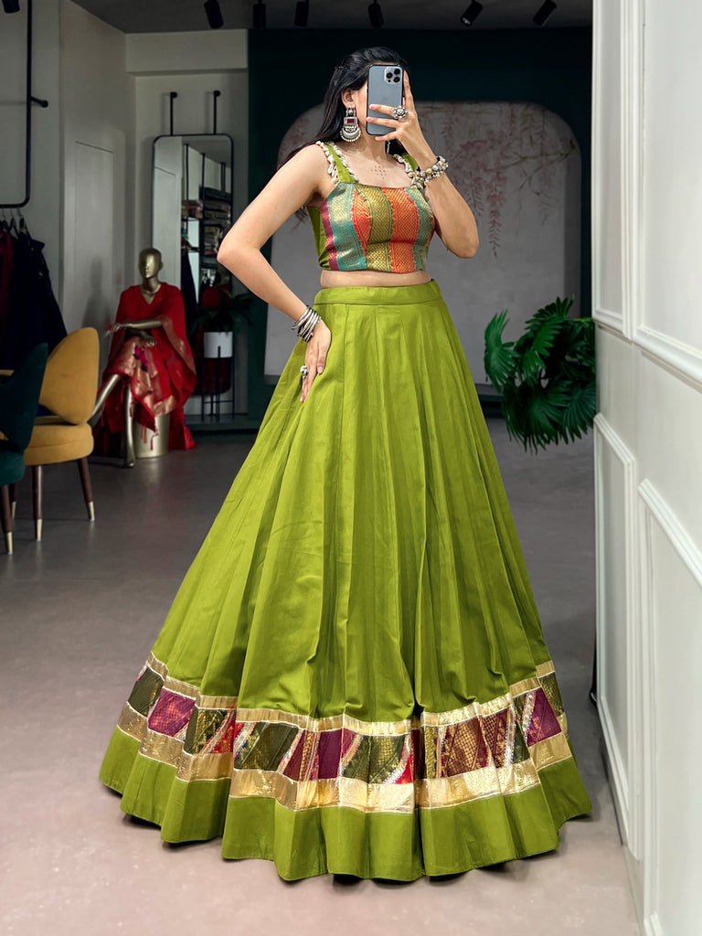 Parrot Zari Grace Cotton Lehenga ClothsVilla