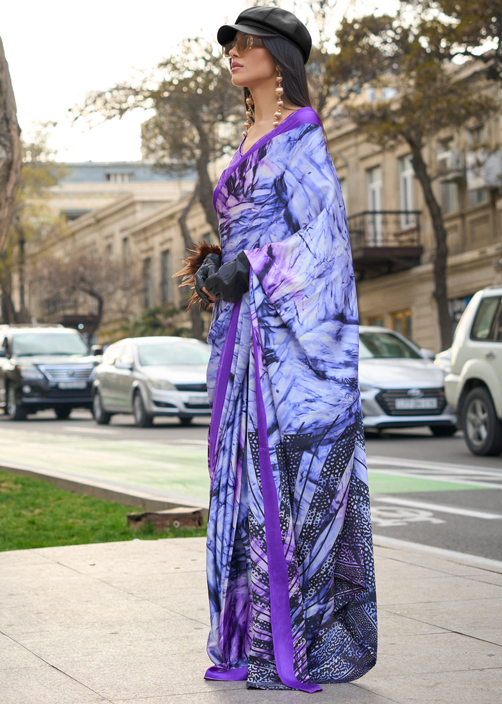 Passion Purple Elegant Satin Crepe Saree – A Perfect Blend of Luxury & Grace Secondary image