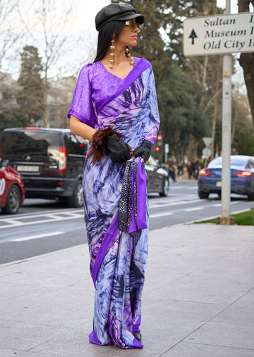 Passion Purple Elegant Satin Crepe Saree – A Perfect Blend of Luxury & Grace ClothsVilla