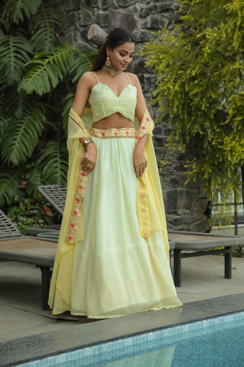 Pastel Lemon Yellow Elegant Indo-Western Lehenga Set – A Perfect Festive Pick ClothsVilla