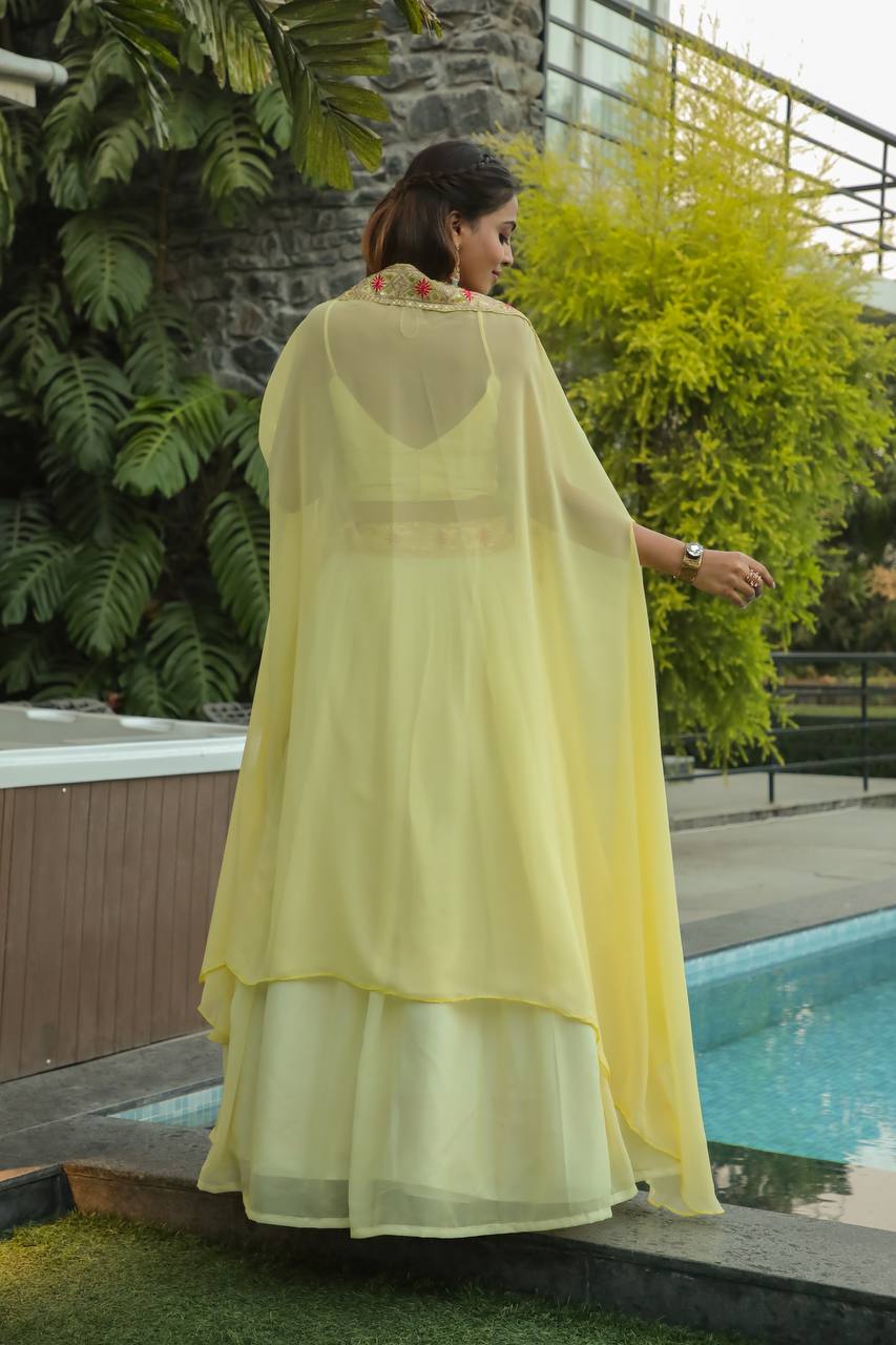 Pastel Lemon Yellow Elegant Indo-Western Lehenga Set – A Perfect Festive Pick ClothsVilla