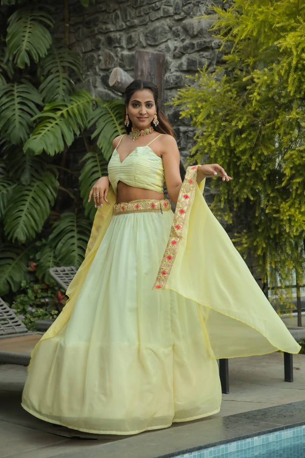 Pastel Lemon Yellow Elegant Indo-Western Lehenga Set – A Perfect Festive Pick ClothsVilla