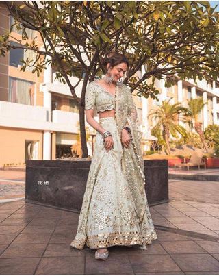 Pastel Sky Elegant Mulberry Silk Lehenga Set with Exquisite Detailing ClothsVilla