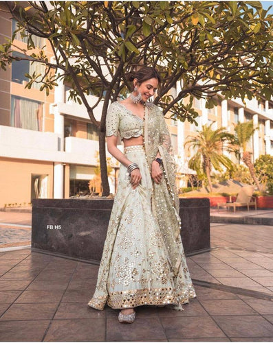 Pastel Sky Elegant Mulberry Silk Lehenga Set with Exquisite Detailing ClothsVilla
