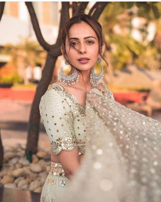 Pastel Sky Elegant Mulberry Silk Lehenga Set with Exquisite Detailing ClothsVilla