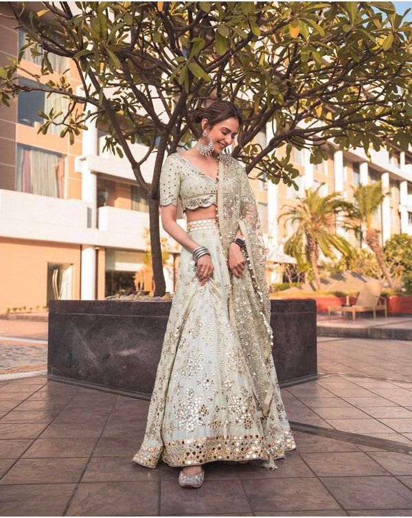 Pastel Sky Elegant Mulberry Silk Lehenga Set with Exquisite Detailing ClothsVilla