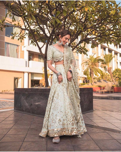 Pastel Sky Elegant Mulberry Silk Lehenga Set with Exquisite Detailing ClothsVilla