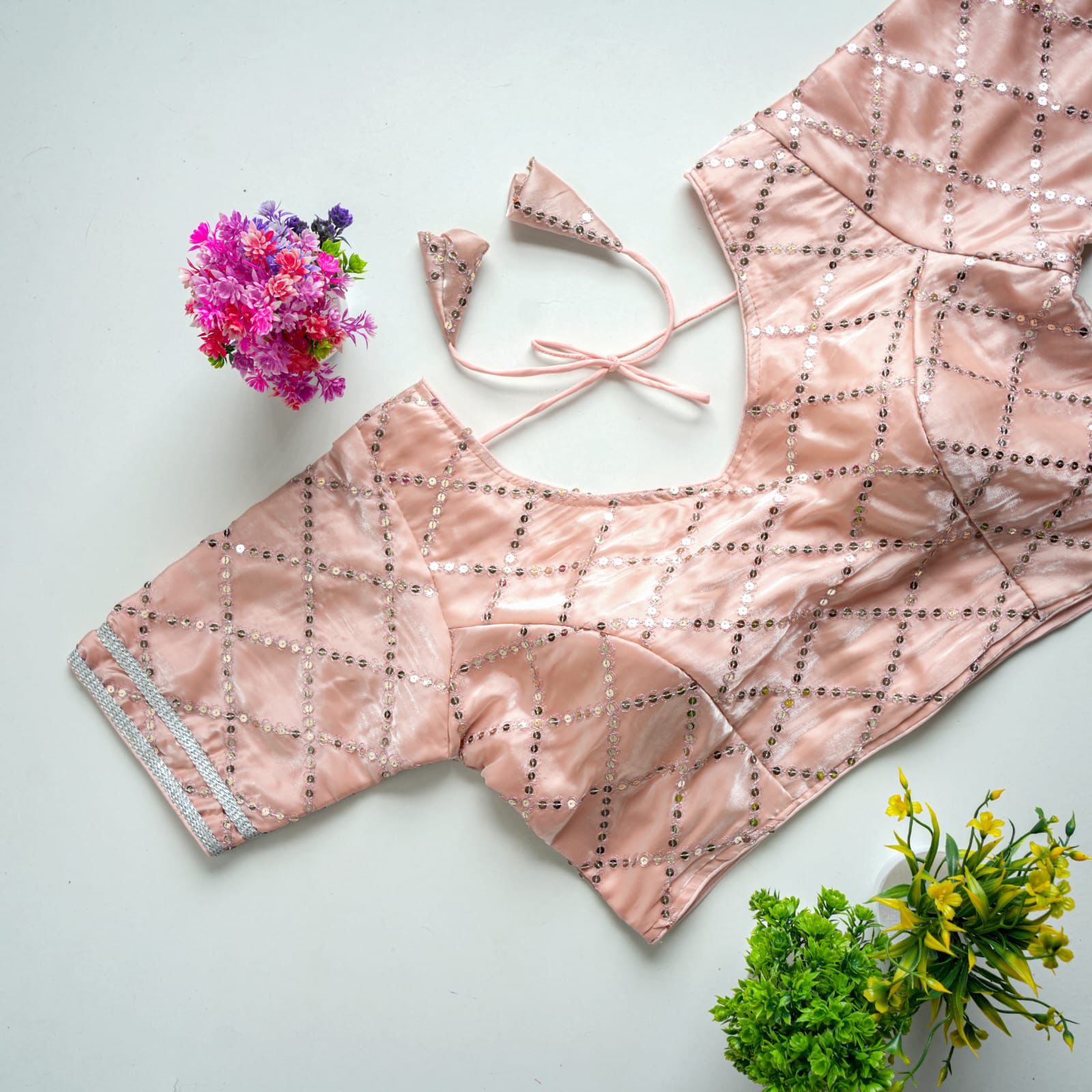 Peach Color metalic Jimmy Choo Blouse with Exquisite Sequence Embroidery ClothsVilla Main image