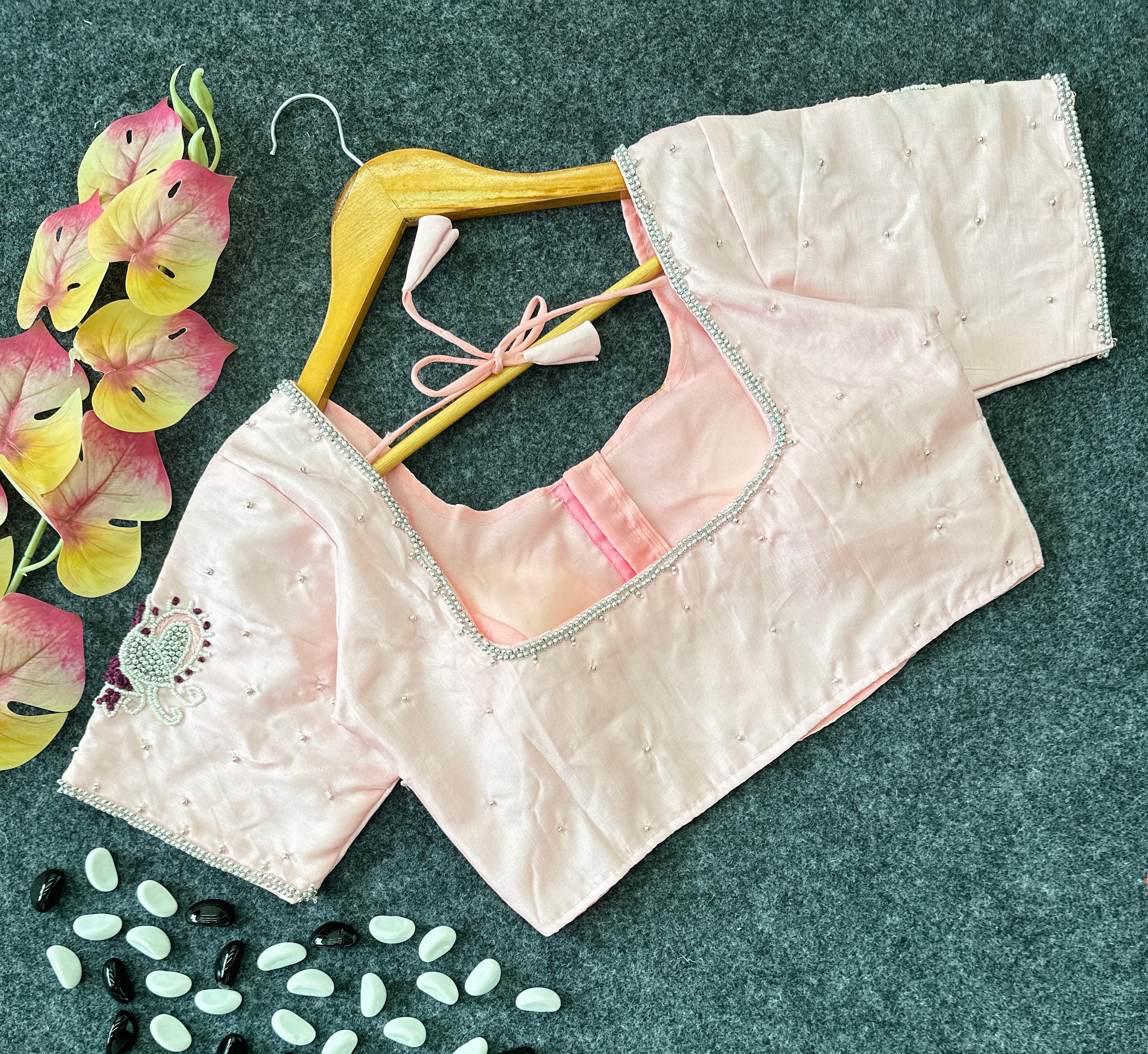 Peach Color Party Wear Blouse in Lemon Silk with Elegant Handwork and Knot Design ClothsVilla.com Main image
