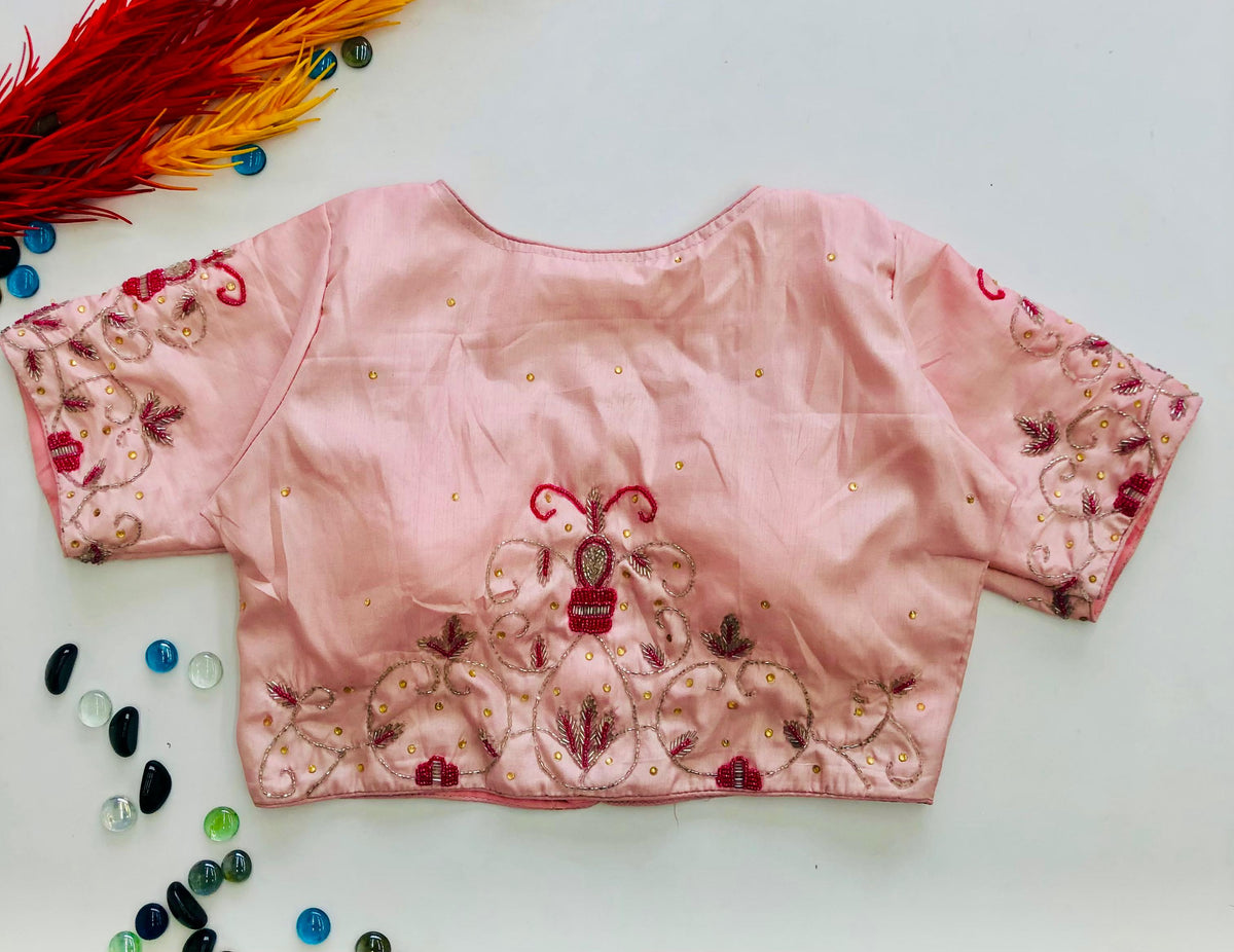 Peach Color Pearl Embroidered Keri Silk Party Wear Blouse ClothsVilla Main image