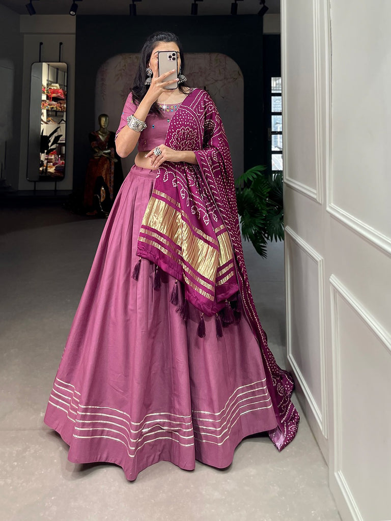 Peach Color Plain With Gotta Patti Cotton Lehenga Choli ClothsVilla