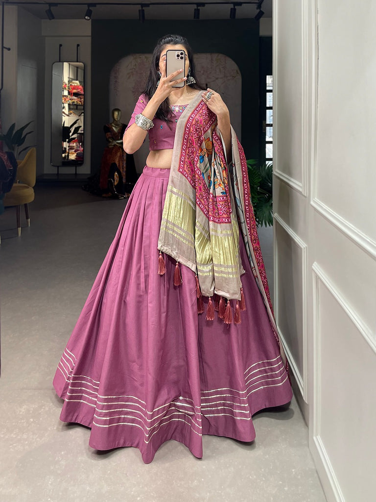 Peach Color Plain With Gotta Patti Cotton Lehenga Choli ClothsVilla