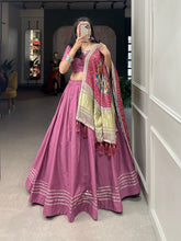 Load image into Gallery viewer, Peach Color Plain With Gotta Patti Cotton Lehenga Choli ClothsVilla