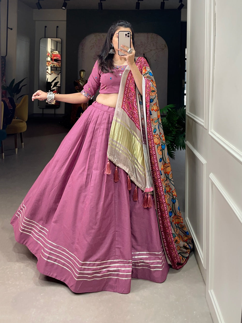 Peach Color Plain With Gotta Patti Cotton Lehenga Choli ClothsVilla