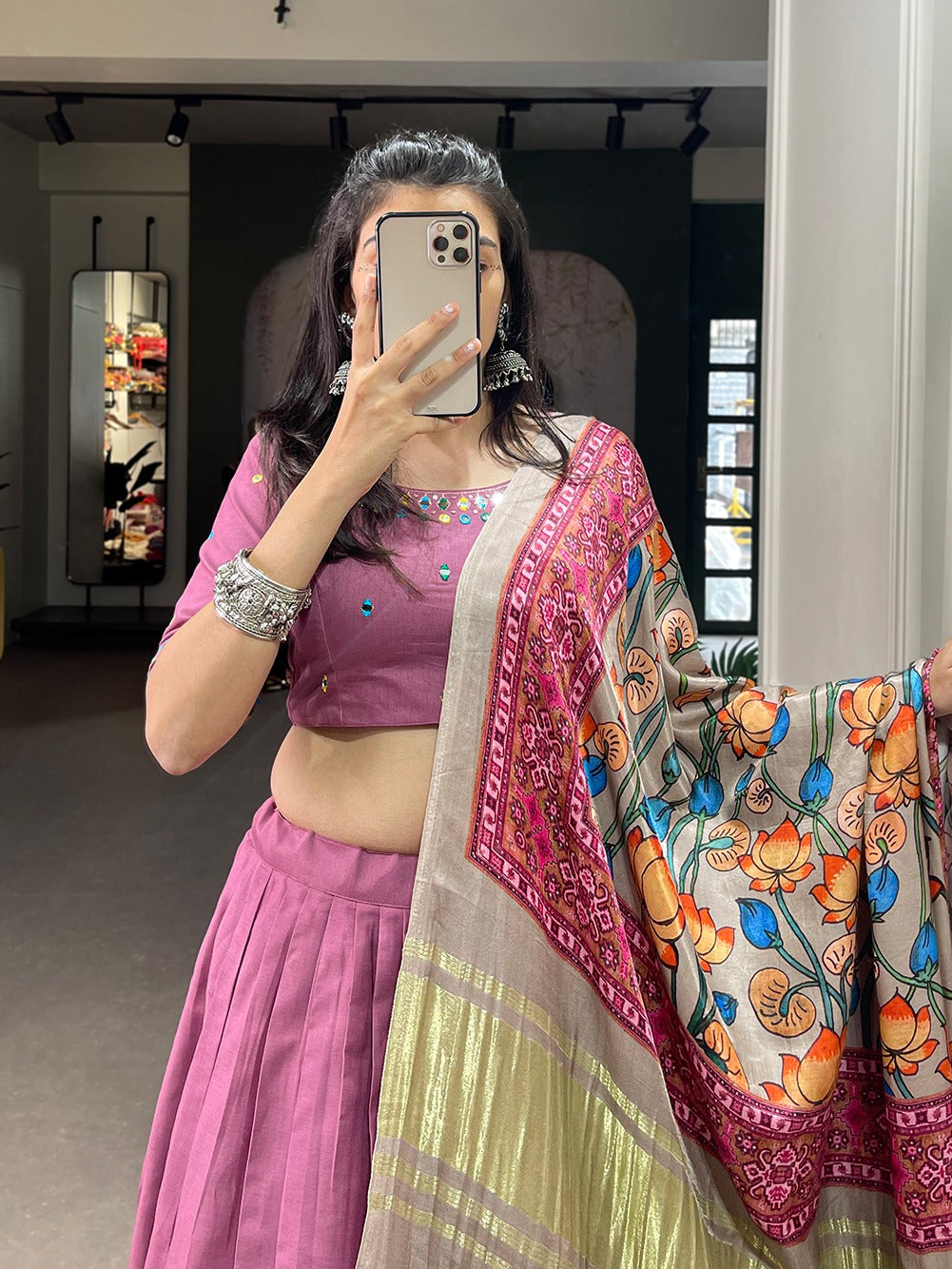 Peach Color Plain With Gotta Patti Cotton Lehenga Choli ClothsVilla