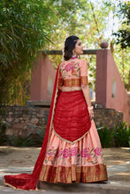 Load image into Gallery viewer, Peach Cotton Silk Lehenga Choli with Thread Embroidery &amp; Sequined Georgette Dupatta ClothsVilla