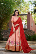 Load image into Gallery viewer, Peach Cotton Silk Lehenga Choli with Thread Embroidery &amp; Sequined Georgette Dupatta ClothsVilla