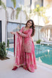 Load image into Gallery viewer, Peach Crush Embroidered Kurti Sharara Set ClothsVilla