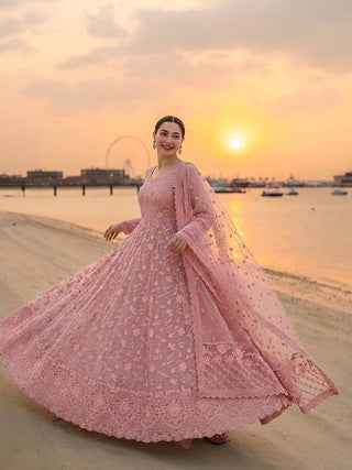 Peach Designer Georgette Gown ClothsVilla