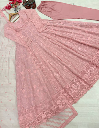 Peach Designer Georgette Gown ClothsVilla
