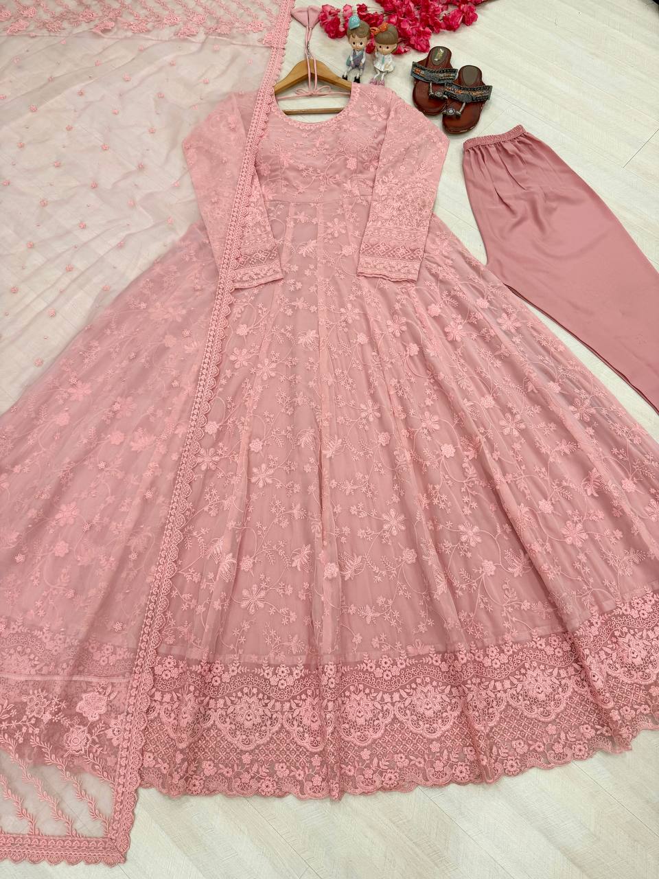 Peach Designer Georgette Gown ClothsVilla