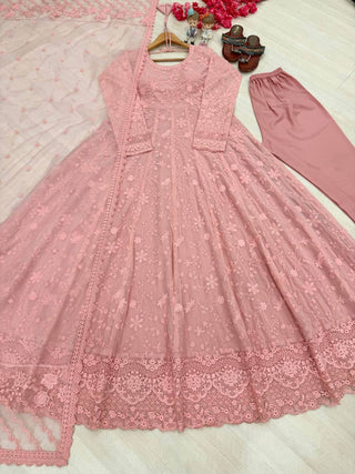 Peach Designer Georgette Gown ClothsVilla
