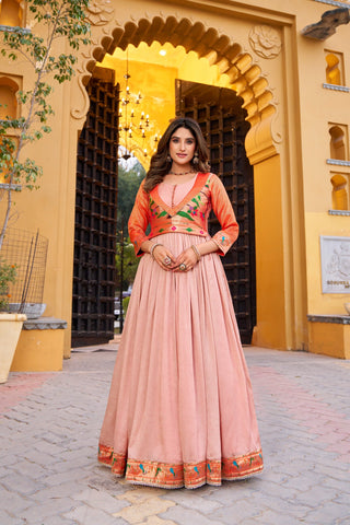 Peach Designer Zari Work Full Gown ClothsVilla